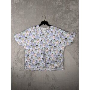 Cherokee‎ Scrub Shirt Womens 2XL Purple Angel Print V Neck Medical Nursing Top